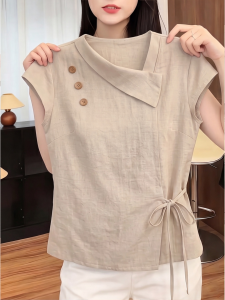 Design Summer Drawstring Waist Slimming Womens Shirt