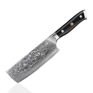 WILDMOK 7 Inch Japanese Nakiri Vegetable Knife VG10 Damascus Steel Full Tang G10 Handle Sharp Kitchen Cutting Knife for Gift
