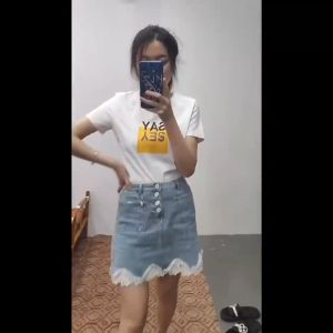 กระโปรงผู้หญิงผู้ใหญ่กระโปรงยีนส์ขอบลูกไม้2022ฤดูใบไม้ผลิและฤดูร้อนเวอร์ชั่นเกาหลีใหม่กระโปรงทรงเอเอวสูง Ins กระโปรงไฟ