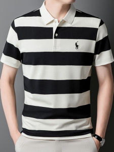 Áo Thun Polo Nam Mùa Hè Thường Ngày Thanh Lịch Tay Ngắn Thêu Sọc Cổ Polo Cao Cấp Thoáng Khí Vải Polyester Mặc Công Sở