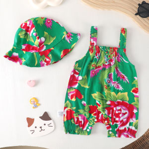 Cotton Life Baby ชุดฤดูร้อนน่ารัก Quirky Northeast Big Flower Baby Dungaree พร้อมสายรัดแขนกุดเส้นใยโพลีเอสเตอร์