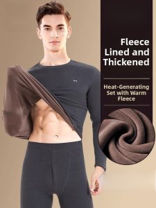 MiiOW | Thickened Woolen Mens Thermal Underwear Set Warm Winter Style Fleece Lined Long Sleeve Youth Pants For Cold Weather