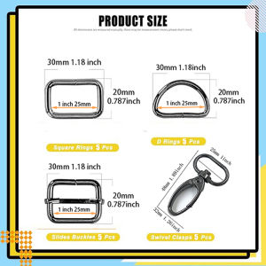 20 pcs/set Metal Belt Buckle Hardware Assortment D Rings Rectangle Ring Slide Buckles Swivel Snap Hooks for Sewing Projects