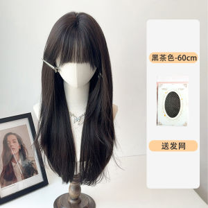 Dynamic Layered Long Straight Hair Wig Womens Atmosphere Sense Full Head Covering Middle Part Eight Character Bangs Black Hair
