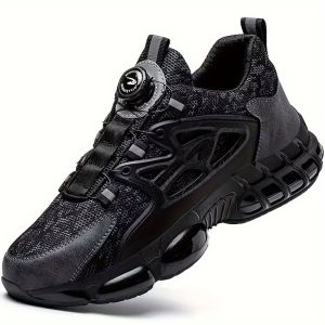 ปุ่มหมุนความปลอดภัยรองเท้าผู้ชาย Steel Toe รองเท้าผ้าใบ Air Cushion รองเท้าทํางาน Man หลักฐานการเจาะทํางานรองเท้าเพื่อความปลอดภัยรองเท้าป้องกัน