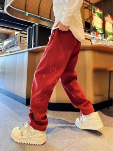 กางเกงวอร์มทรงหลวมสไตล์ฮาราจูกุสำหรับผู้ชาย ทรงตรง ขาบาน สีสันสดใส ดีไซน์ปักลาย กางเกงขายาวทรงหลวม