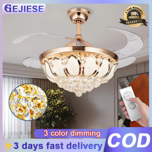 GEJIESE Ceiling Fan With Light LED 3 Colors 42 Inch 6 Speeds Remote Control For Living Room Dining Room Invisible Retractable