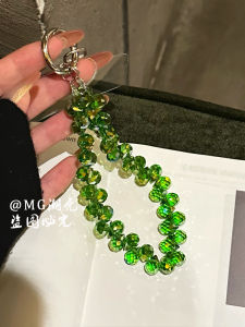 Elegant Green Crystal Phone Case Chain Key Ring Bag Charm Wristband Fashionable Accessory for All Mobile Phones