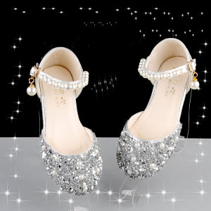 MENGBEIHUAN | Flat Princess Shoes for Girls Trendy Sparkly Silver