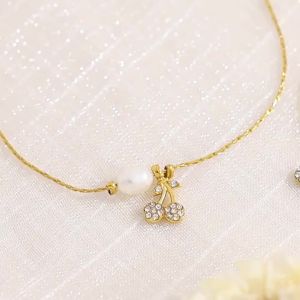 EILIECK 316L Stainless Steel Cherry Pearl Necklace Bracelet Earrings Set For Women New Sparkling Rhinestone Waterproof Jewelry G