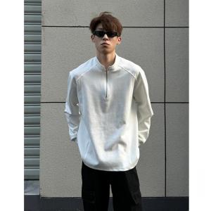 Áo Thun Nam Cổ Đứng Tay Dài Khóa Kéo Bên Trong Áo Thun Nam Mùa Thu Phong Cách Mỹ Áo Hoodie Giải Thể Áo Thun Cotton Thường Ngày