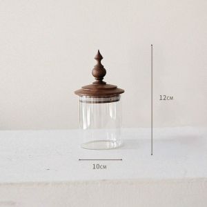 High End Vintage Solid Wood Glass Sealed Storage Jar for Kitchen Living Room Restaurant Candy Storage Container Decorative Holder