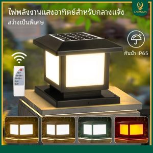 โคมไฟพลังงานแสงอาทิตย์ LED เสาไฟแสงอาทิตย์กันน้ำ โคมไฟกลางแจ้งควบคุมระยะไกลสำหรับตกแต่งสวนโคมไฟตกแต่งรั้วทางเดิน