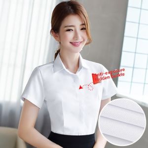 White Shirt Womens Formal Short Sleeve Turn-down Collar Spring Summer Slim Fit Business Professional Large Size Button-up Cotton