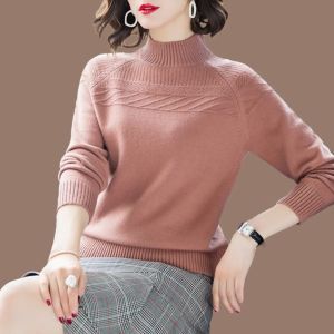Ladies Sweater Autumn and Winter Loose Korean Pullover Women Short Half High Neck Knitted Bottoming Shirt Womens Warm Top