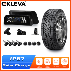 EKLEVA Smart Car TPMS Tire Pressure Monitoring System Solar Power Charge Digital LCD Display Auto Security Alarm Systems with 4 Sensors