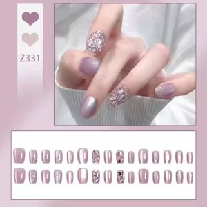 DD331 การออกแบบใหม่ เล็บปลอม ประดับเพชร เล็บปลอมเจลแท้ เล็บเจลปลอม  การออกแบบกันน้ำ กล่องละ 24 ชิ้น