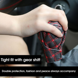 2 In 1 Faux Leather Car Gear Shift Knob Protective Cover Hand Brake Anti-slip Sleeve Car Interior Decor Cover Accessories
