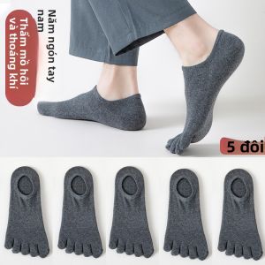 JINGCHI | Tất cotton nam năm ngón mỏng thấm hút mồ hôi chống mùi mùa hè tất thuyền cổ thấp thường ngày cho nam