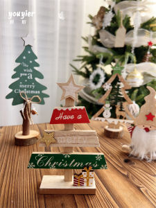 Youyier Christmas Decorative Wooden Road Sign Props round Bottom Display Window Tabletop Festive Season Ornament