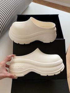 Womens Summer Thick Bottom Waterproof Slip-On Slippers Simple Pure Color Head Covering EVA Anti-Slip Outdoor Wearable Sandals