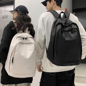 PU นิ่มกระเป๋าสะพายหลังหนังแท้กันน้ำกระเป๋าเป้ใส่คอมพิวเตอร์ความจุขนาดใหญ่กระเป๋าสะพายหลังหนังแท้ใหม่