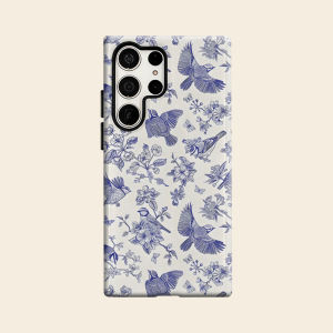 Blue Avian Toile Luxury Fashion Full Lens Protective Case for Samsung Galaxy S26 S25 S24 A56 A36 Plus Ultra