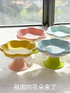 Ceramic Cat Bowl Creative Flower Bowl Elevated Cat Food Bowl Water Plate Snack Dish With Stand Anti Overturning Pet Water Bowl Snack Plate Cat Can Plate