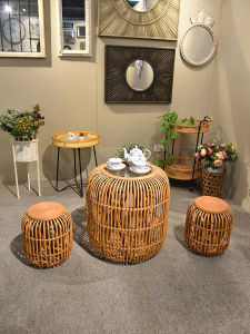 Natural Rattan Woven Japanese Style Coffee Table Handmade Rattan Stool Living Room Balcony For Home Small Apartment B & B Glass Height round Table Coffee Table