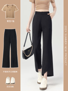 High Waist Nine Points Split Micro Flared Pants Womens Spring Autumn Summer Thin Version Small Size Suit Pants Casual Pants