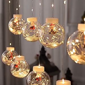 Led Curtain Lamp 3M Snowman Wishing Ball Lamp String Christmas Window Decoration Copper Wire Lamp Ball Plug Color Lamp String