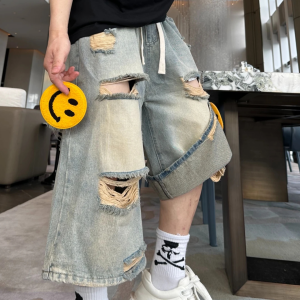 Quần Short Denim Rách Phong Cách Mùa Hè Cho Nam Quần Short Ống Đứng Cạp Vừa Quần Áo Nam Trẻ Trung Chống Nhăn
