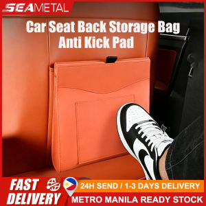🇵🇭 SEAMETAL Car Seat Back Storage Bag PU Leather Anti-Kick Pad with Pocket Universal Auto Backseat Organizer Protector