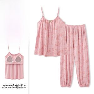 MiiOW | ชุดนอนผู้หญิงผ้าฝ้ายแท้พร้อมแผ่นเสริมหน้าอก ชุดนอนฤดูร้อนสำหรับใส่ในบ้าน แขนกุด คอตั้ง ระบายอากาศได้ดี ชุดนอนสบายๆ