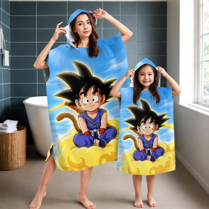 Bandai | Dragon Ball Kid Goku Hooded Bath Towel Poncho Parent-Child Matching Cloud Anime Microfiber Quick Dry Absorbent Hooded Robe