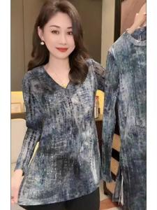 Áo Thun Nữ Dài Vừa Phải Màu Khối Thời Trang Mùa Xuân Thu Ôm Vừa Vặn Tay Dài Cổ Chữ V Áo Thun Cotton Phong Cách Đường Phố