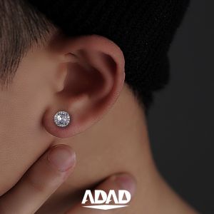 Hoa Tai Nam Đính Kim Cương Zircon Hip Hop Phong Cách Mỹ Đơn Giản Thanh Lịch Trang Sức Tai Thời Trang Hợp Kim Thép Titan