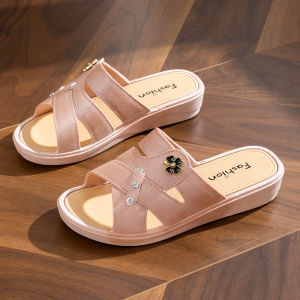Quick Dry Thick Bottom Platform Slippers 2024 New Style for Middle-Aged Mothers Comfortable Casual PVC Fiber Upgraded Version