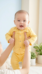 Bộ dài tay cài thẳng Arich vải sợi tre cho bé trai bé giá từ Sơ sinh đến 18 tháng