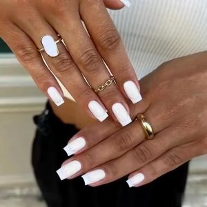 24 Chiếc Móng Tay Giả Hình Vuông Kiểu Pháp Trung Quốc Màu Trắng Cổ Điển Đa Năng Có Thể Tháo Rời Kèm Gel Dán Và Miếng Dán