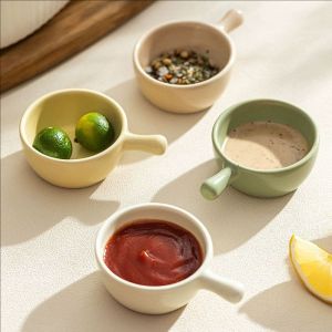 YESPERY 5Pcs Mini Sauce Cup With Handle Sushi Soy Sauce Vinegar Tray Seasoning Plate Condiment Container Home Bowl Kitchen Supplies
