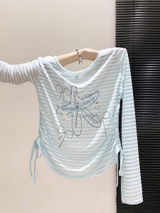 LUOSHAO | Cute and Cool Striped Star Print Waist Cinching Summer Top
