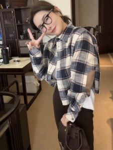 American Retro Plaid Shirt Jacket Womens Autumn Design Sensibility Elegant High-End Sensation Small Fragrance Style Jacket Top