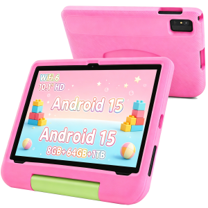 Paitanry 10.1 Inch Children Tablet Android 15 8GB RAM 64GB ROM WiFi 6 Eye Protection 5000mAh with Silicone Case for Kids Gift