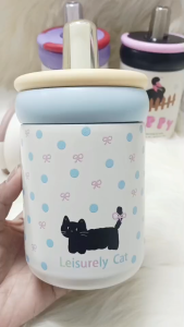 (สายชานมอย่าพลาด)แก้วน้ำสแตนเลสเก็บอุณภูมิ น้องแมวน่ารัก มีหูหิ้ว ขนาด 500 ML.((พร้อมส่ง))
