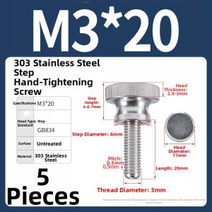 POWER&STRONG | 303 Stainless Steel Hand-Tightening Screw with Small Head Step Flat Head Knurled Surface Quick Release and Handle