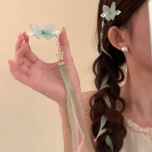 Beautify Your Hair with Pearl Butterfly Ribbon Girls Hairband Hairchain Hairtie Fresh out Fashion Korean Style Hair Accessories