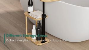 Sincecu Adjustable 3-Tier Wooden Bathtub Tray - Freestanding Bathroom/Living Room Organizer with Red Wine Storage & Non-Slip Base