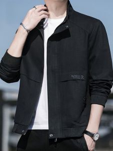 ROMON | Romon Mens Casual Workwear Jacket Short Collar Flip Casual Windproof Spring Autumn New Style Fashion Urban Style Zipper Sleeve