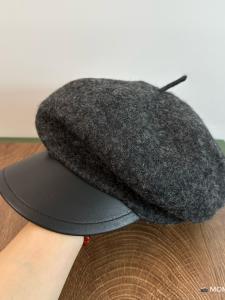 Small Face Flattering Woolen Beret Hat Korean Artistic Retro Versatile Leather Hat Brim Duckbill Cap Street Style Winter Hat
